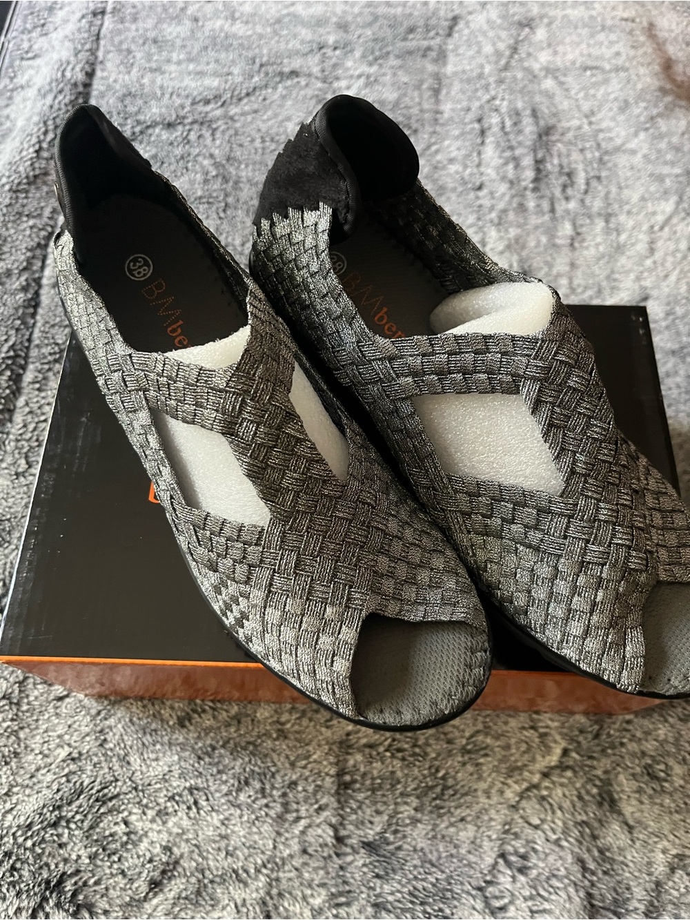BM bernie mev. Grey Woven Peep-Toe Comfort Wedges